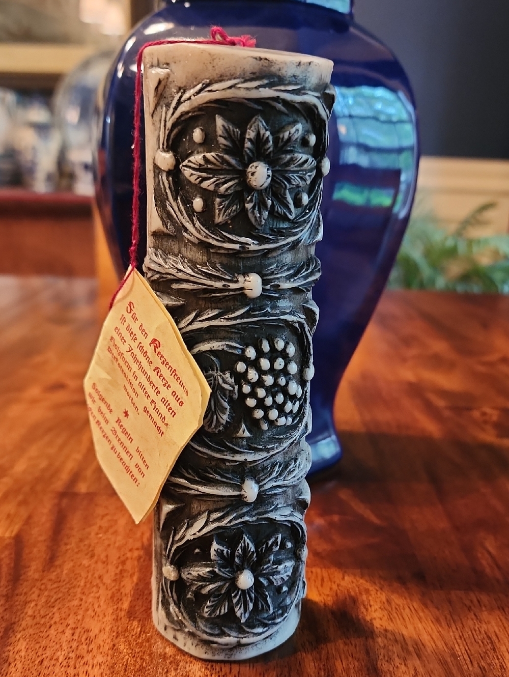 Kerze Gescchutzt Carved Floral Decorative Candle - Black & Gray Vintage New